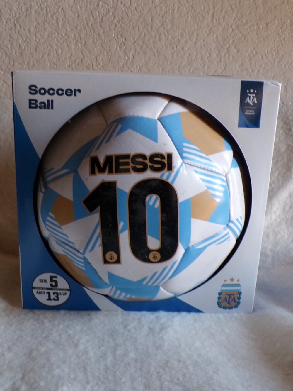 Messi 10 Argentina Soccer Ball Official Size 5 White Blue Gold World Cup